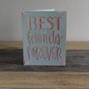 blue and pink card that says best friends forver