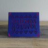 blue card with pink trim that says friends forever